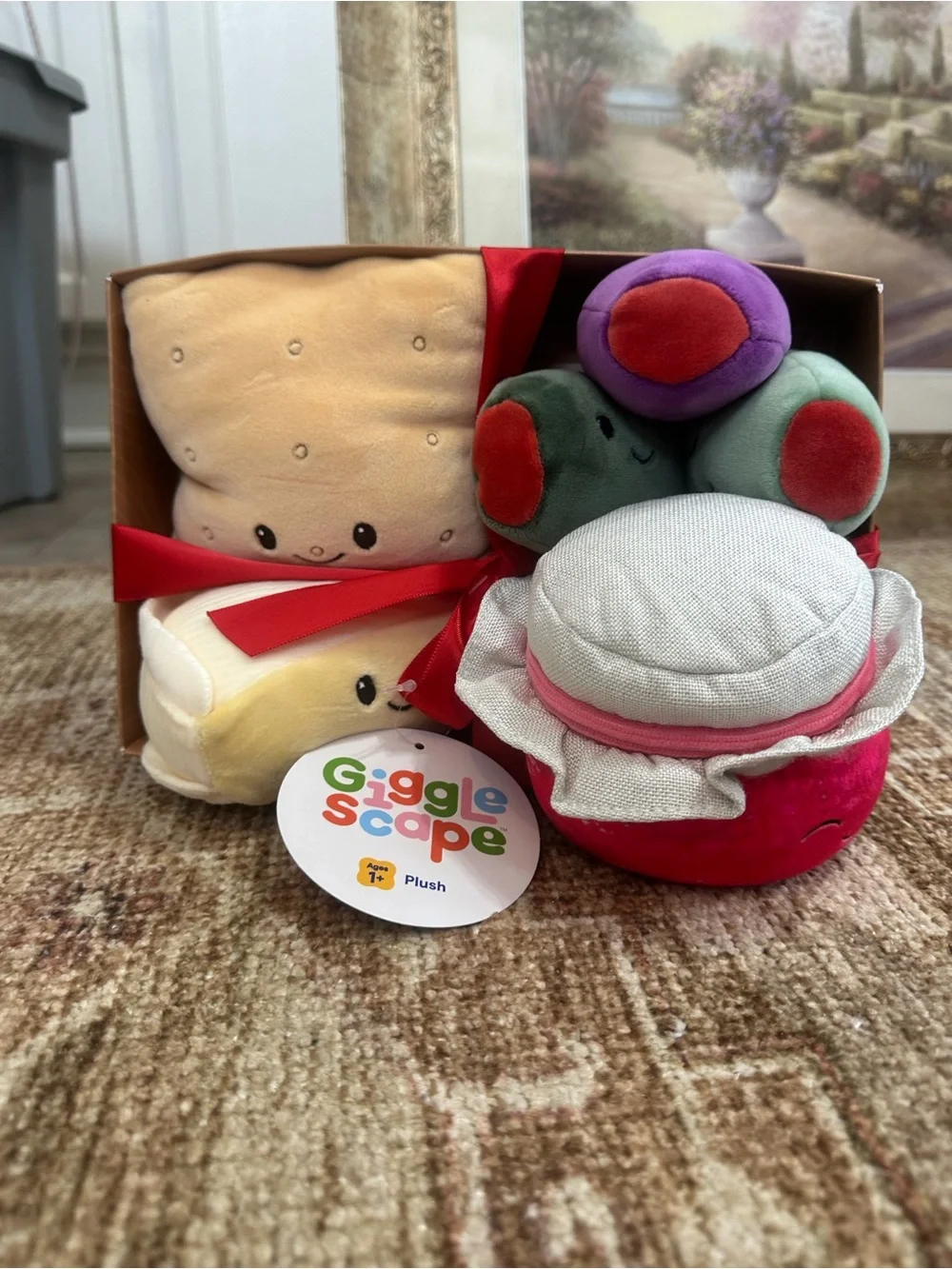 New GiggleScape Children’s Charcuterie Box 4 Plush Cheese, Olives, Jam, Crackers